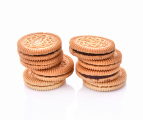 Sandwich cookies chocolate on white background