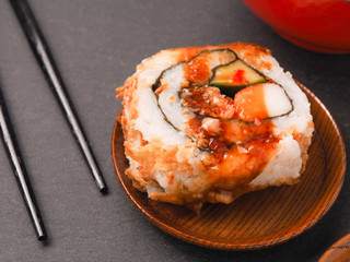 Close up of california rolls