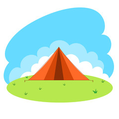 Summer camp themed banner with a tent