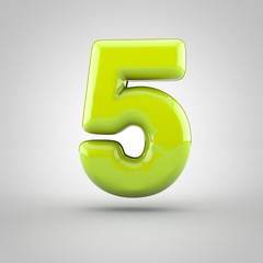 Glossy lime paint number 5 isolated on white background