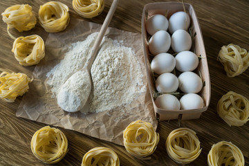 The preparations for making homemade pasta