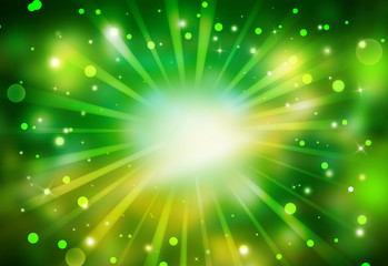 Green glitter sparkles rays lights bokeh Festive Elegant abstract background.