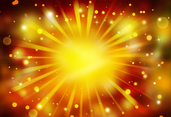 Dark Golden glitter sparkles rays lights bokeh Festive Elegant abstract background.