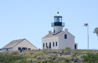 Fototapeta na wymiar Old Point Loma Lighthouse, located in Cabrillo National Monument near San Diego, California, is one of the oldest lighthouses on the west coast.