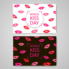 World Kiss Day. Colorful lips on the white and black backgrounds. Vector illustration