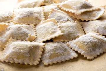 Uncooked Italian ravioli pasta