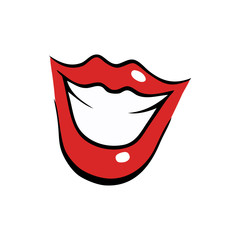 Smiling female mouth with red lips