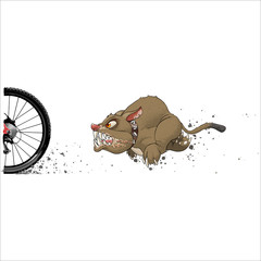 Angry dog ​​chasing a cyclist - obrazy, fototapety, plakaty