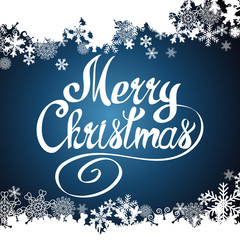 Merry Christmas vector lettering text and snowflake border, xmas background.