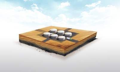 3d illustration of a soil slice, Metal containers for storage of crude oil, oil terminal,  isolated on white background