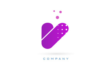 v pink dots letter logo alphabet icon