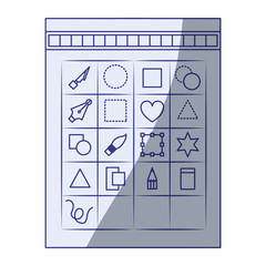 white background with blue shading silhouette of tool box for designer graphic vector illustration