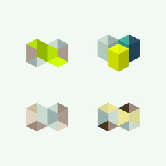 Set of minimal geometric multicolor symbol set, shapes. Trendy icons and logotypes. Trendy symbols collection. Business signs, labels, badges, frames and borders