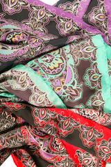 Still life of colorful scarves, draped on table, isolated neckerchief, Women Accessories