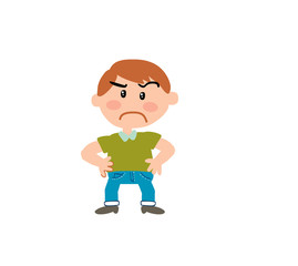 Cartoon character boy serious; isolated vector illustration.