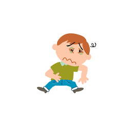 Cartoon character boy sick; isolated vector illustration.