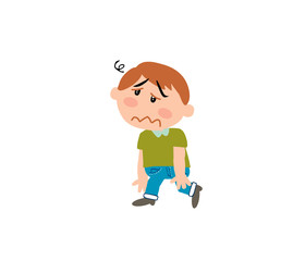 Cartoon character boy dizzy; isolated vector illustration.