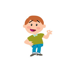 Cartoon character boy in approval attitude; isolated vector illustration.