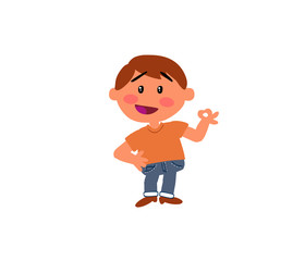 Cartoon character boy in approval attitude; isolated vector illustration.
