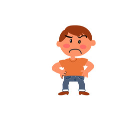 Cartoon character boy serious; isolated vector illustration.
