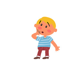 Cartoon character boy in surprise; isolated vector illustration.