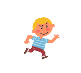 Cartoon character boy running; isolated vector illustration.