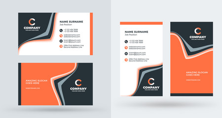 Double-sided creative business card template. Portrait and landscape orientation. Horizontal and vertical layout. Vector illustration