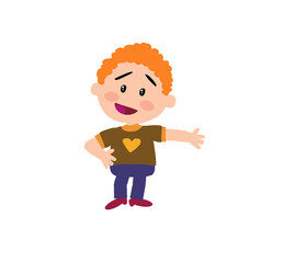 Cartoon character boy showing; isolated vector illustration.
