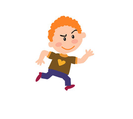 Cartoon character boy running; isolated vector illustration.