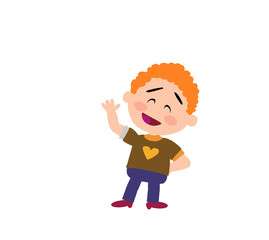 Cartoon character boy greeting; isolated vector illustration.