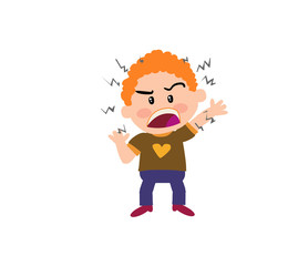 Cartoon character boy angry; isolated vector illustration.