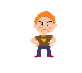 Cartoon character boy serious; isolated vector illustration.
