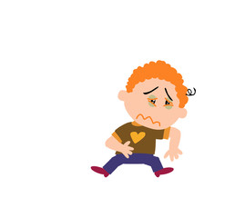 Cartoon character boy sick; isolated vector illustration.
