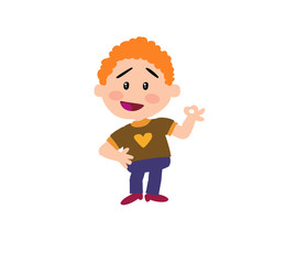 Cartoon character boy in approval attitude; isolated vector illustration.