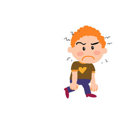 Cartoon character boy, angry; isolated vector illustration.