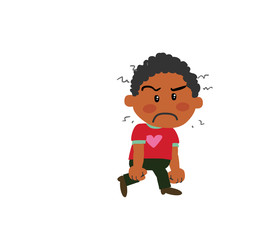 Cartoon character black boy, angry; isolated vector illustration.