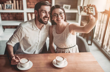 Couple in love in cafe