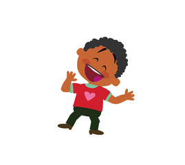 Cartoon character black boy cheerful; isolated vector illustration.