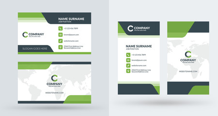 Double-sided creative business card template. Portrait and landscape orientation. Horizontal and vertical layout. Vector illustration