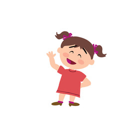 Cartoon character girl greeting; isolated vector illustration.
