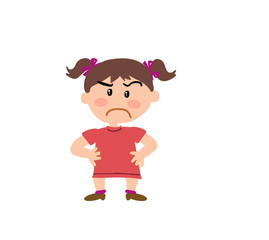 Cartoon character girl serious; isolated vector illustration.