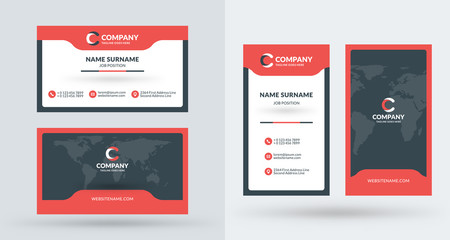 Double-sided creative business card template. Portrait and landscape orientation. Horizontal and vertical layout. Vector illustration