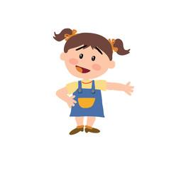 Cartoon character girl showing; isolated vector illustration.
