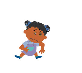 Cartoon character girl sick; isolated vector illustration.