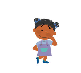 Cartoon character girl shy; isolated vector illustration.