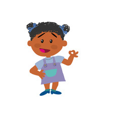 Cartoon character girl in approval attitude; isolated vector illustration.