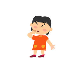Cartoon character girl in surprise; isolated vector illustration.