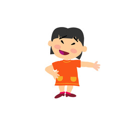 Cartoon character girl showing; isolated vector illustration.
