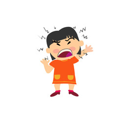 Cartoon character girl angry; isolated vector illustration.