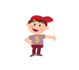 Cartoon character boy showing; isolated vector illustration.